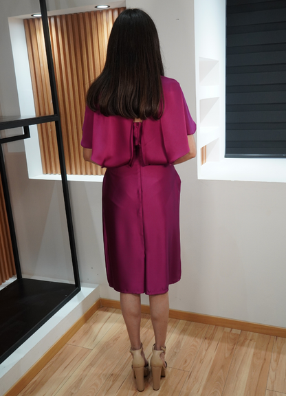 Vestido manga corta satinado morado