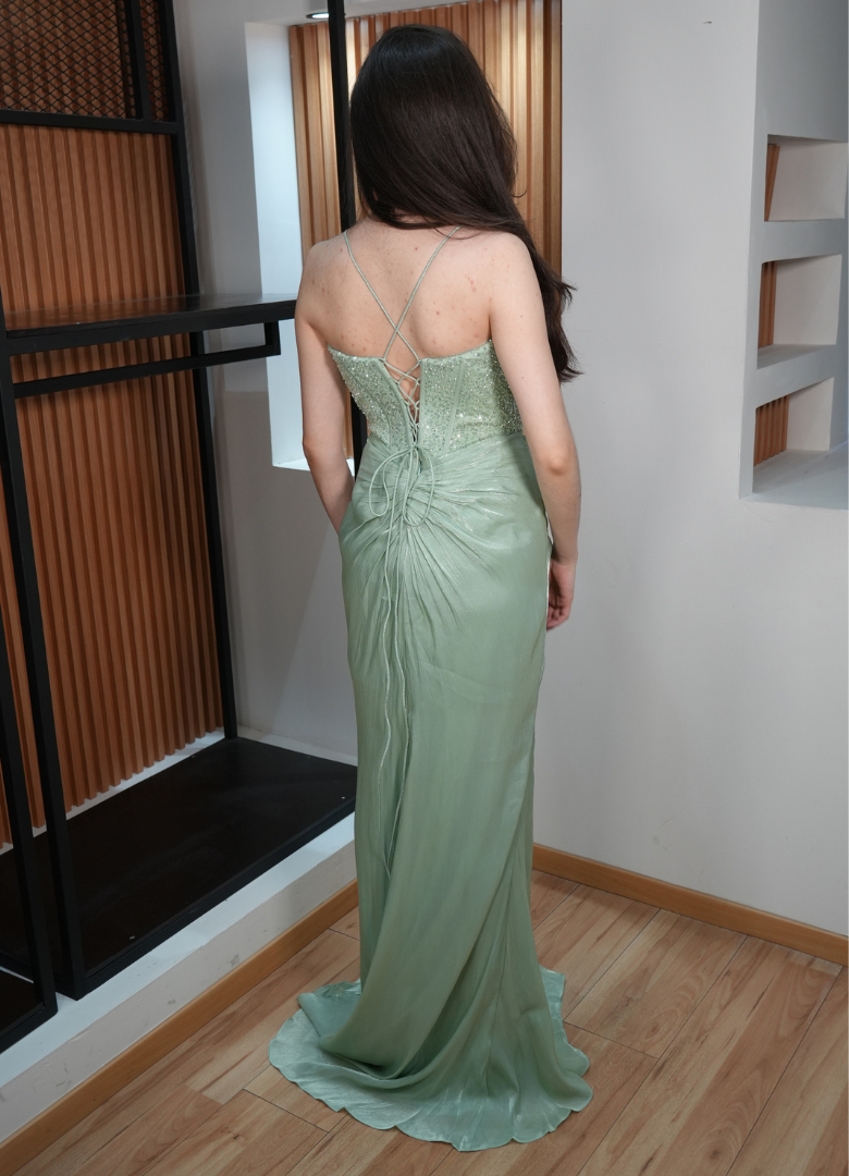 Vestido drapeado menta