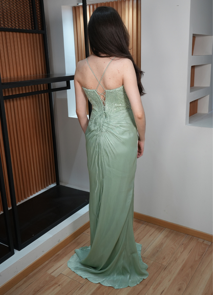 Vestido drapeado menta