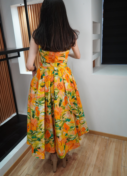Vestido midi floral naranja
