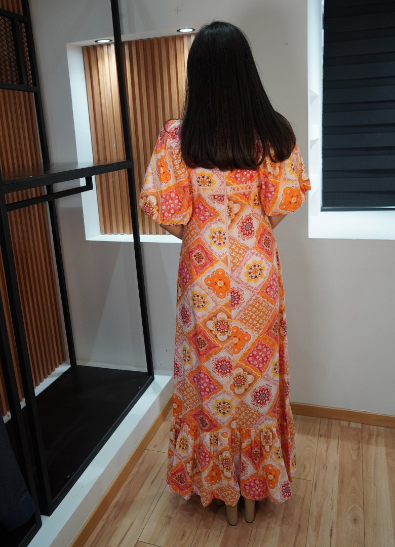 Vestido print mangas abullonadas