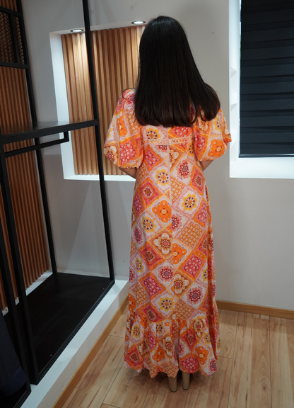 Vestido print mangas abullonadas