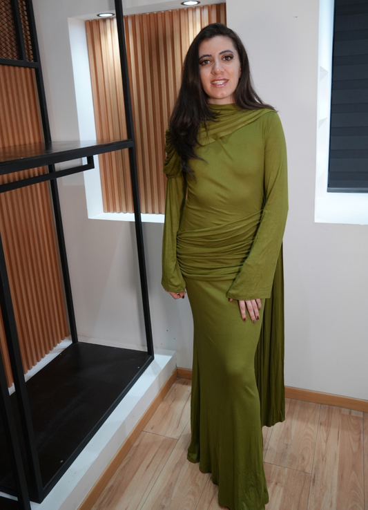Vestido drapeado verde