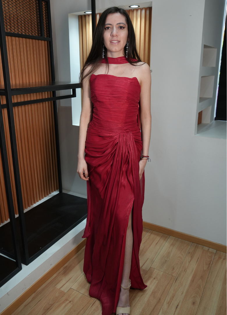 Vestido satinado rojo