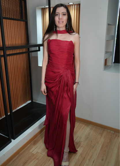 Vestido satinado rojo