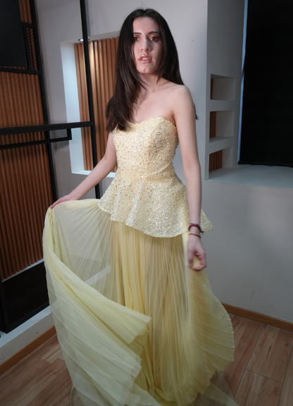 Vestido bustier pedrería butter yellow