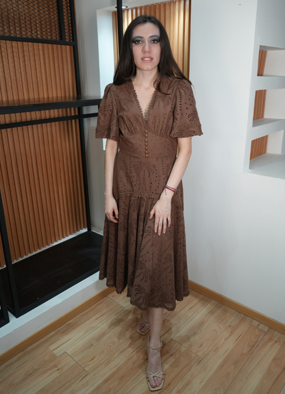 Vestido crochet café