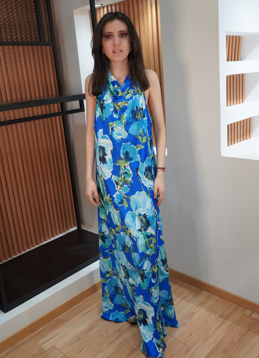 Vestido print floral azul