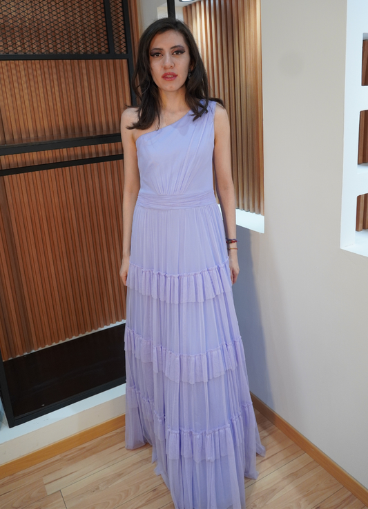 Vestido largo lila tablón