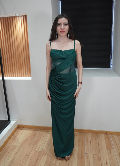 Vestido plisado esmeralda