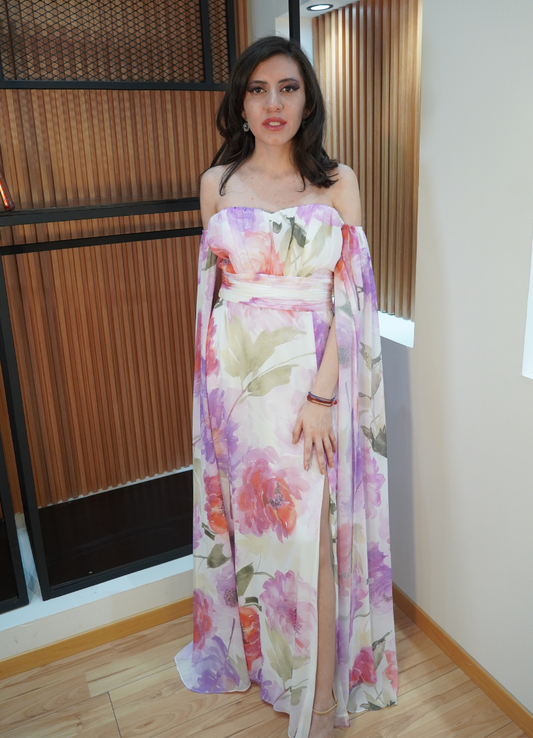 Vestido largo estampado mangas