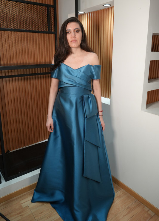 Vestido micado turquesa