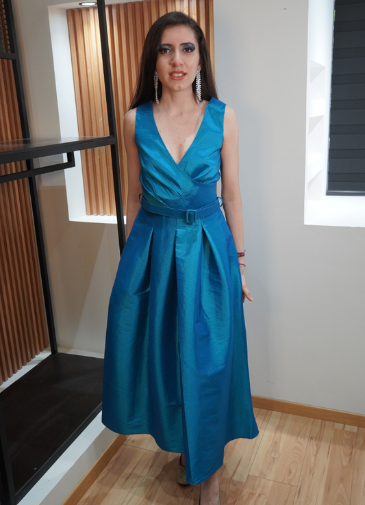 Vestido midi turquesa