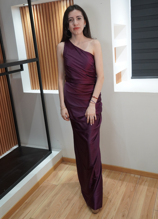 Vestido uva satin drapeado