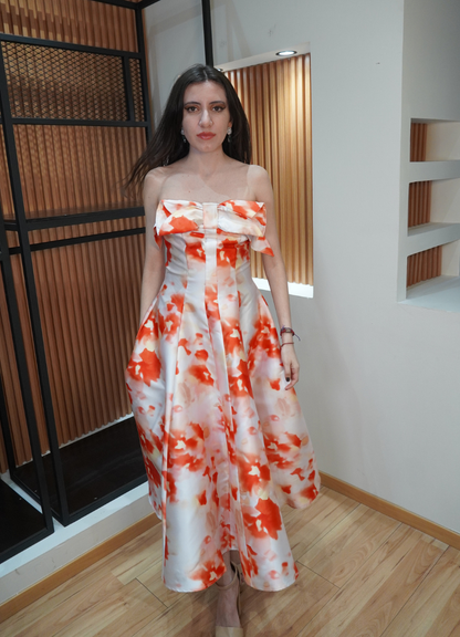 Vestido estraple print salmón