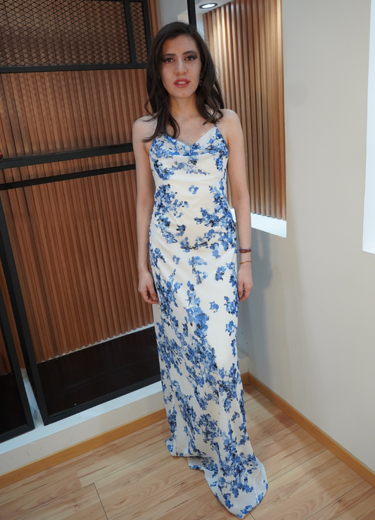 Vestido largo  floral azul