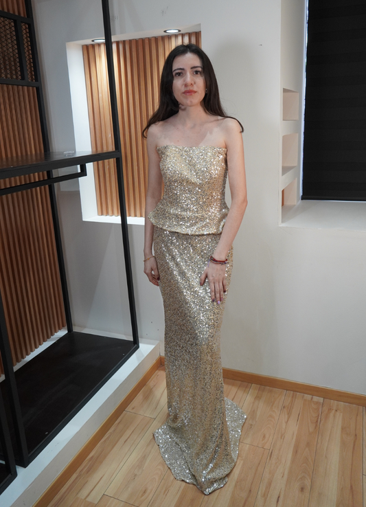 Vestido lentejuela champagne