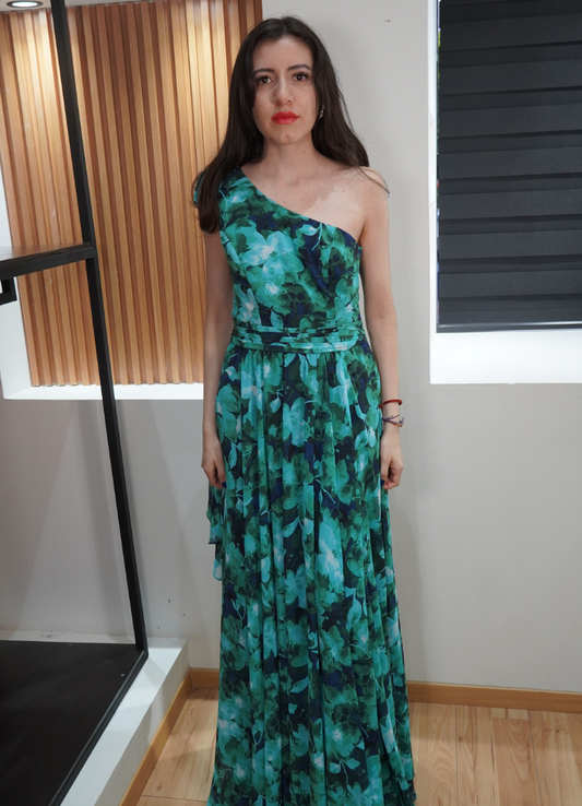 Vestido largo floral turquesa