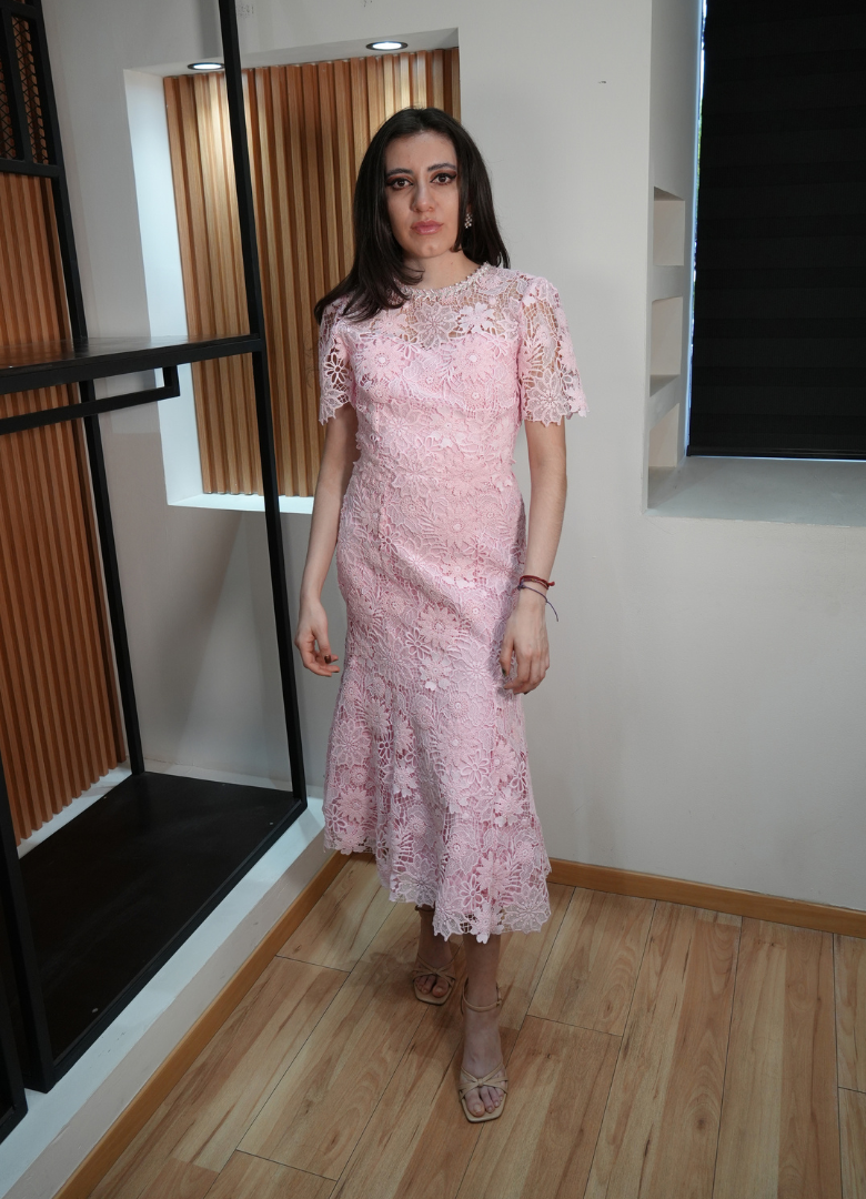 Vestido crochet rosa