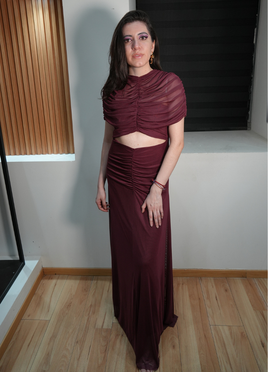 Vestido mesh vino