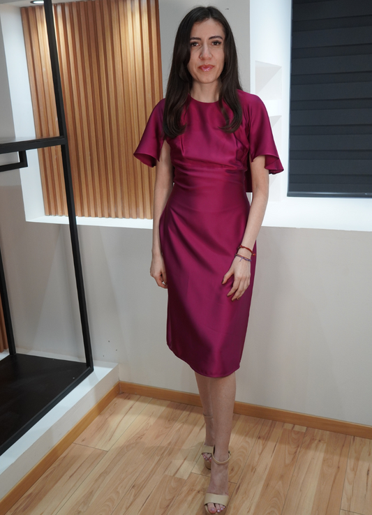 Vestido manga corta satinado morado