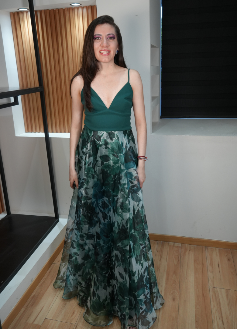 Vestido bustier con falda tul verde
