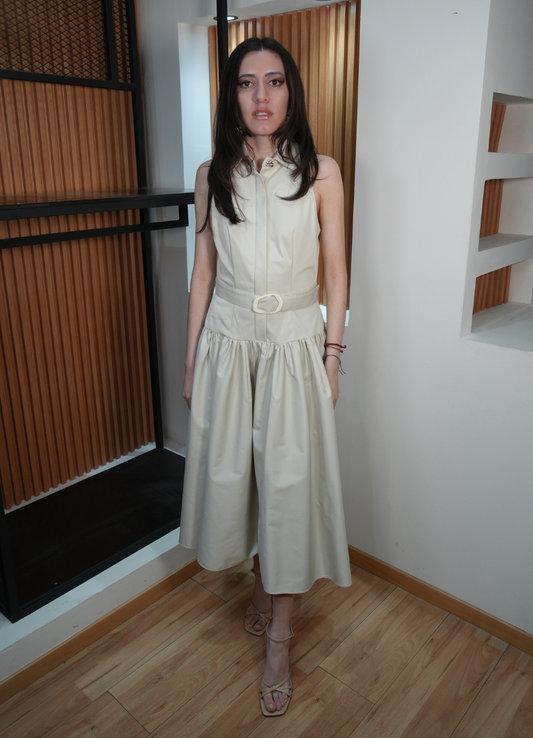 Vestido halter beige