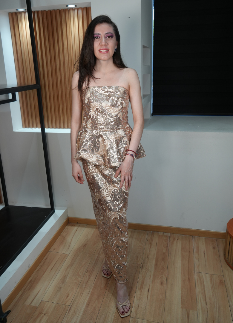 Vestido midi lentejuela dorado