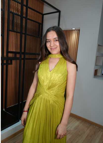 Vestido satinado lima limón