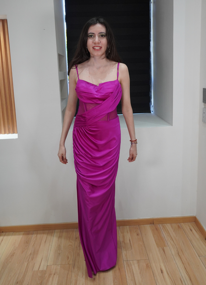 Vestido plisado bugambilia