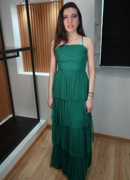 Vestido verde tableado