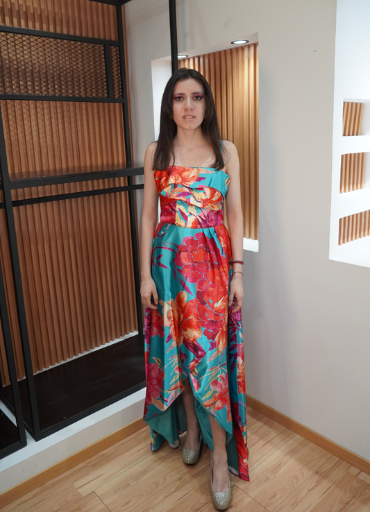 Vestido print turquesa floral