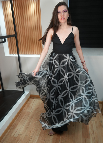 Vestido bustier con falda tul negro