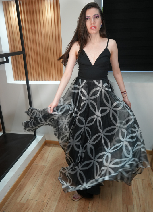 Vestido bustier con falda tul negro
