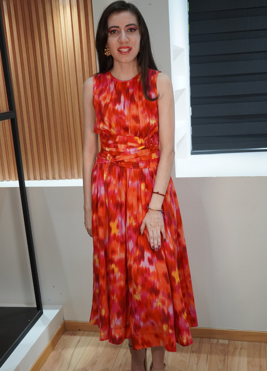 Vestido midi multicolor rojo