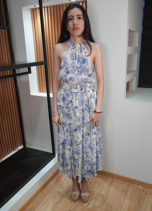 Vestido halter print azul