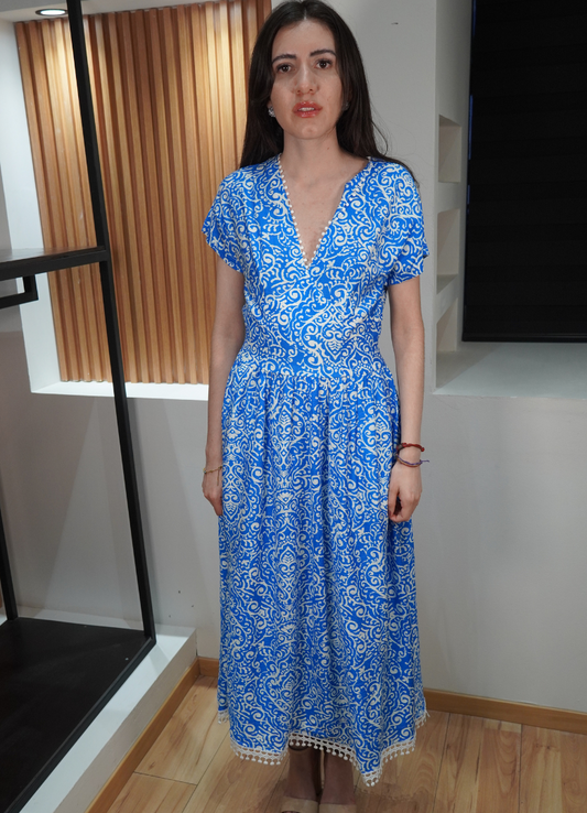 Vestido azul print talavera