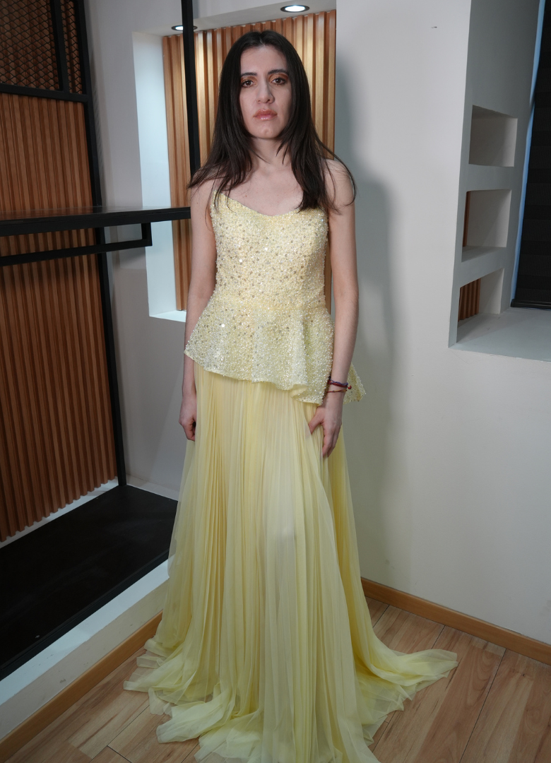 Vestido bustier pedrería butter yellow