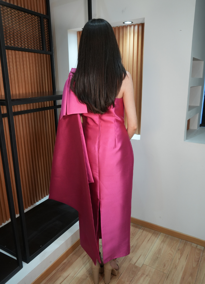 Vestido micado midi rosa