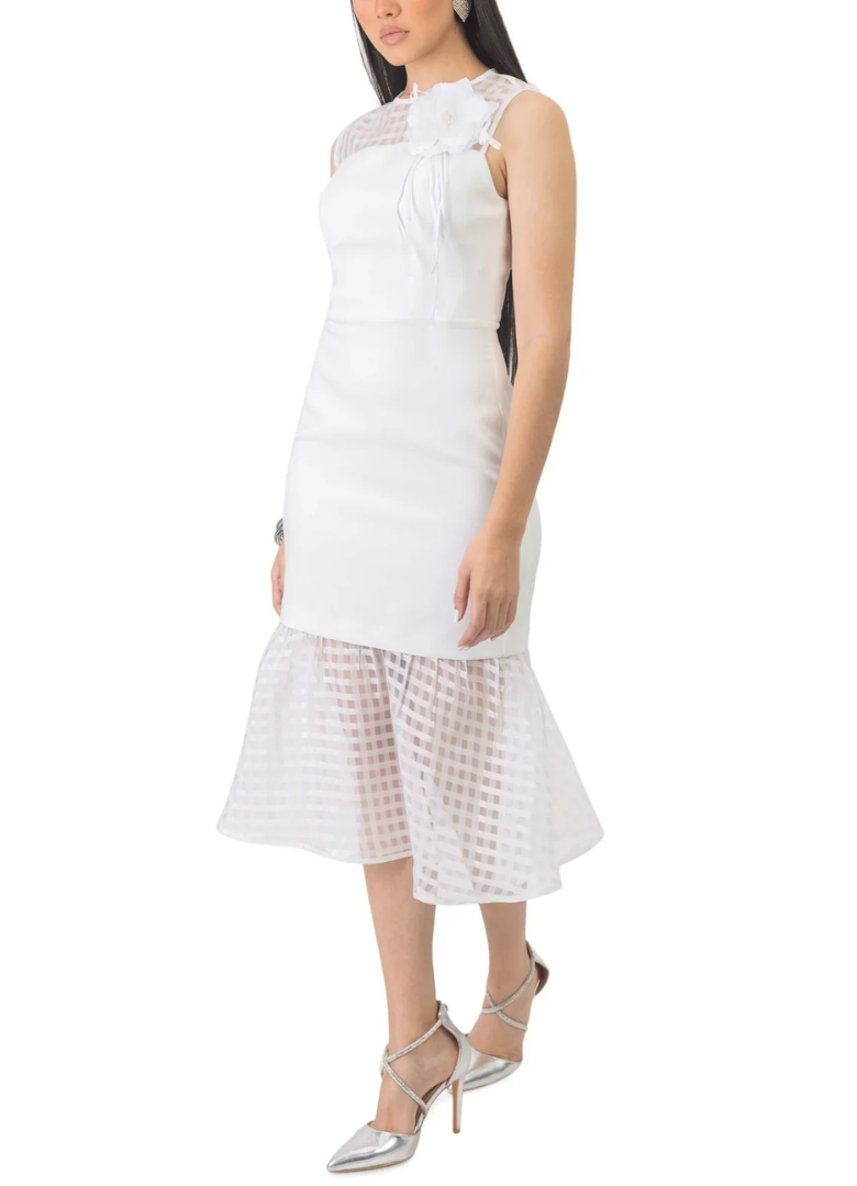 Vestido midi blanco flor