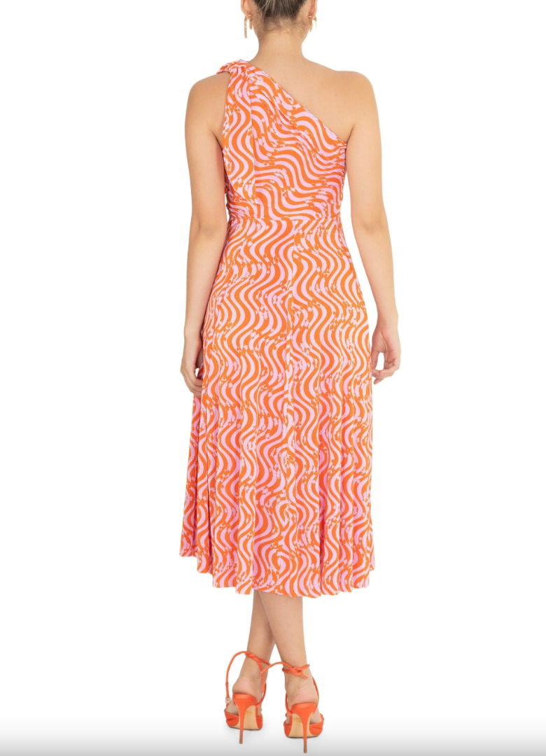 Vestido naranja drapeado midi