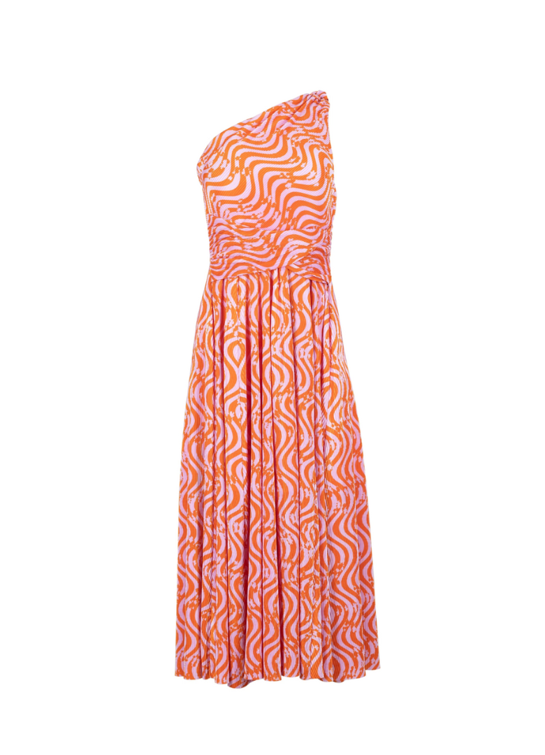 Vestido naranja drapeado midi