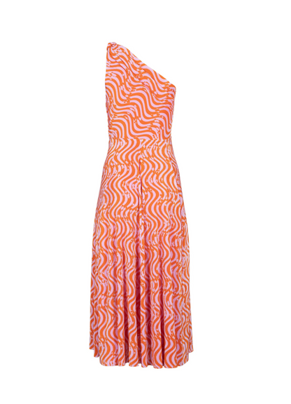 Vestido naranja drapeado midi