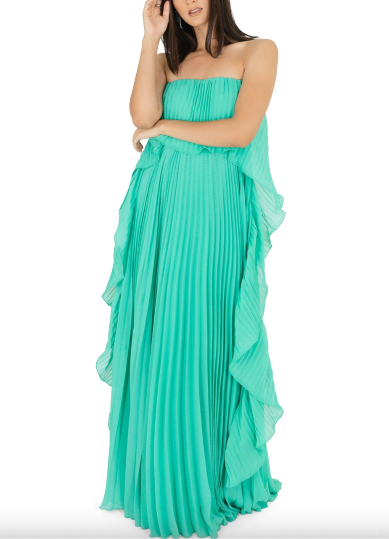 Long turquoise blue dress with ruffles – Boutique Frida Mx